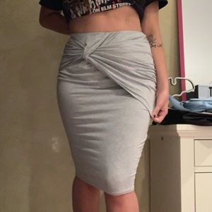 Gray tie design elastic tube pencil skirt